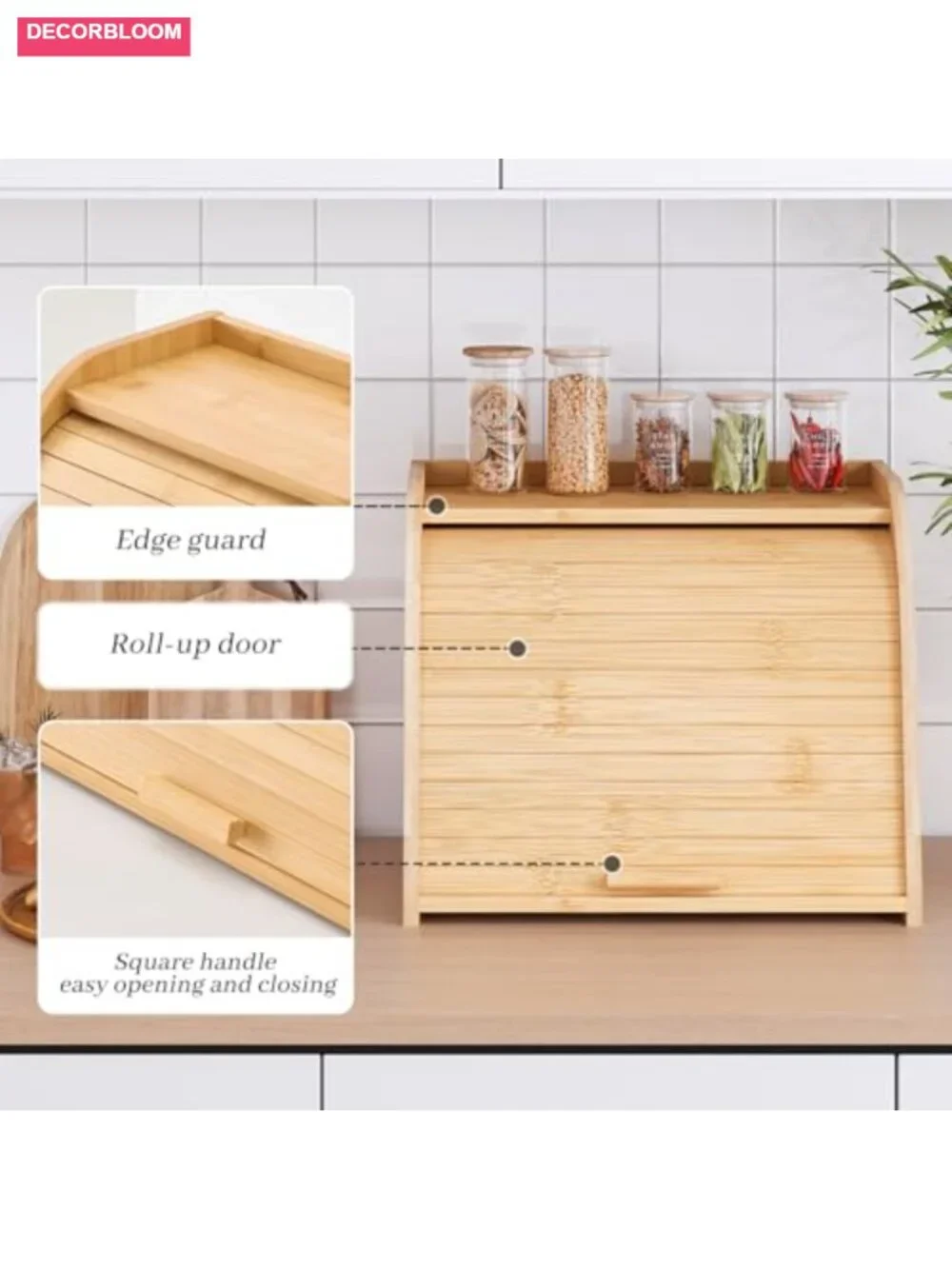 Bamboo Double-Layer Roll-Top Bread Box Farmhouse Storage